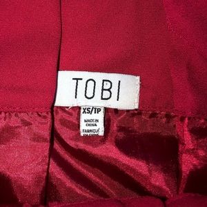 Red high waisted mini skirt